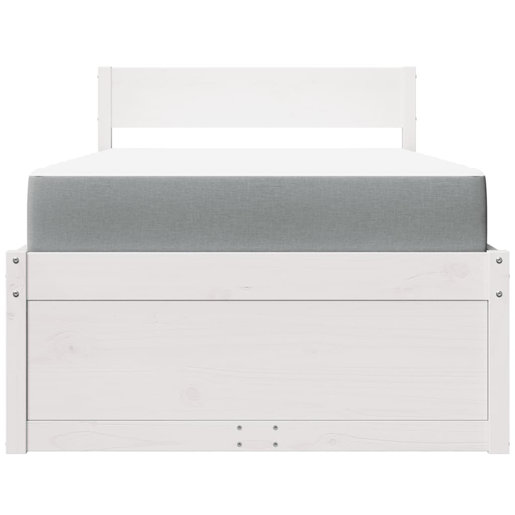 vidaXL Pat cu sertare și saltea, alb, 90x190 cm, lemn masiv pin vidaXL Pat cu sertare și saltea, alb, 90x190 cm, lemn masiv pin