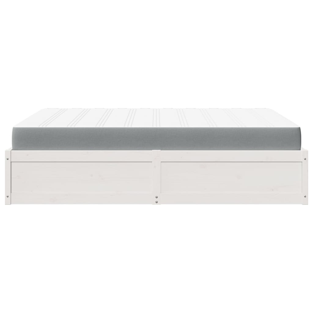 vidaXL Pat cu saltea, alb, 160x200 cm, lemn masiv pin