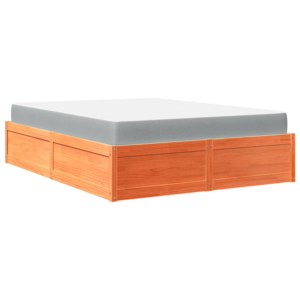 vidaXL Pat cu saltea, maro ceruit, 160x200 cm, lemn masiv pin vidaXL Pat cu saltea, maro ceruit, 160x200 cm, lemn masiv pin