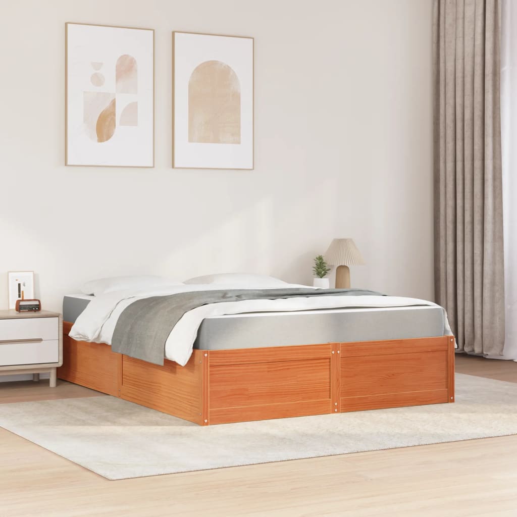 vidaXL Pat cu saltea, maro ceruit, 160x200 cm, lemn masiv pin vidaXL Pat cu saltea, maro ceruit, 160x200 cm, lemn masiv pin