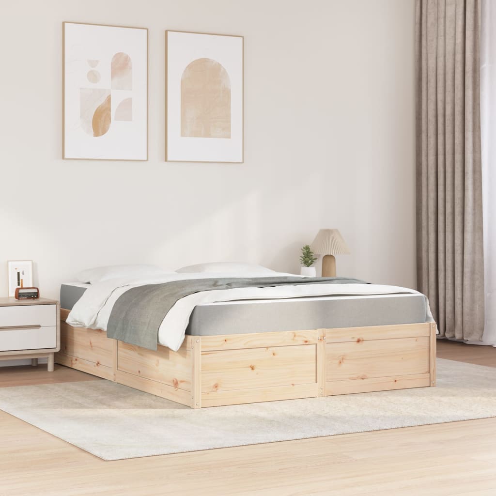 vidaXL Pat cu saltea, 140x200 cm, lemn masiv pin