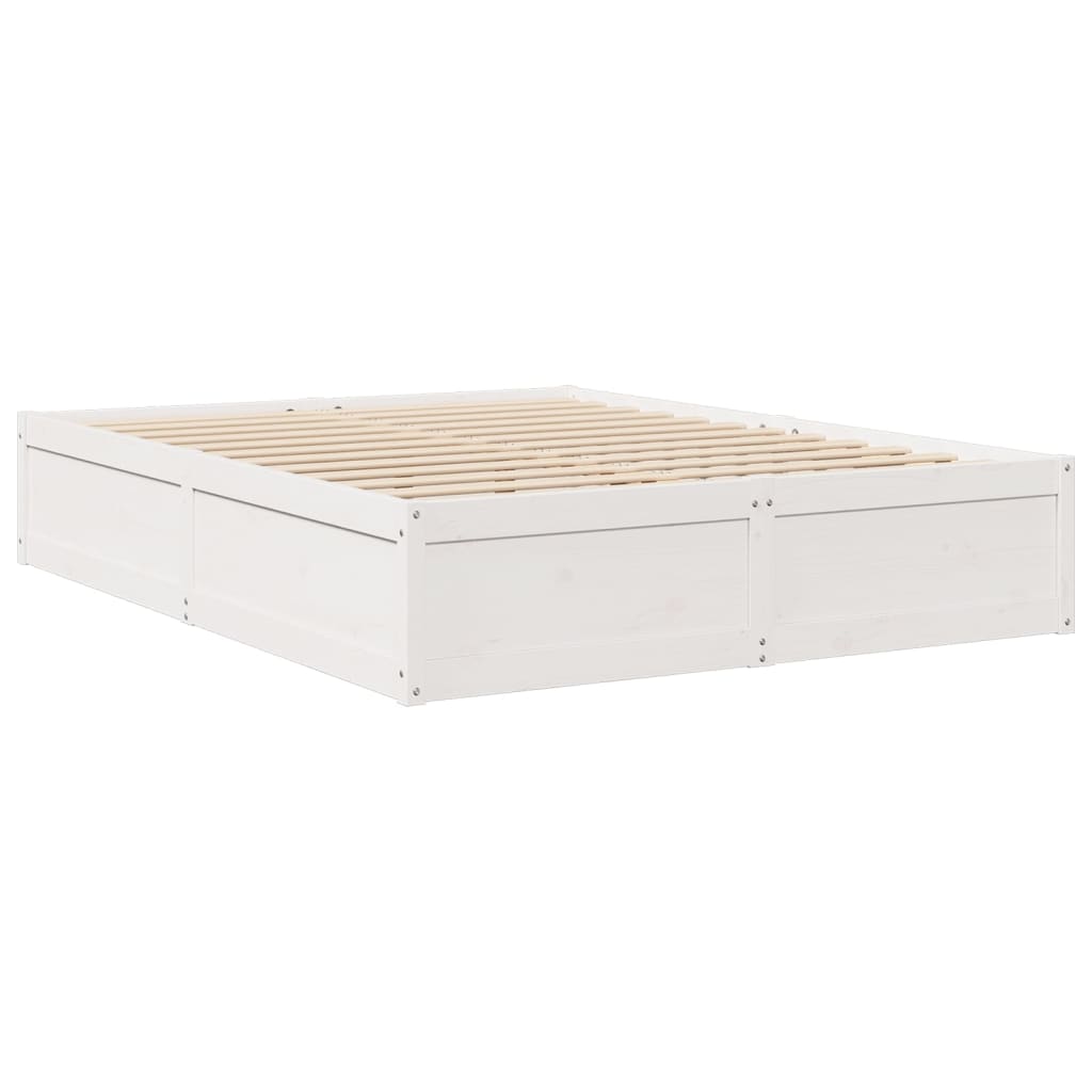 vidaXL Pat cu saltea, alb, 140x200 cm, lemn masiv pin