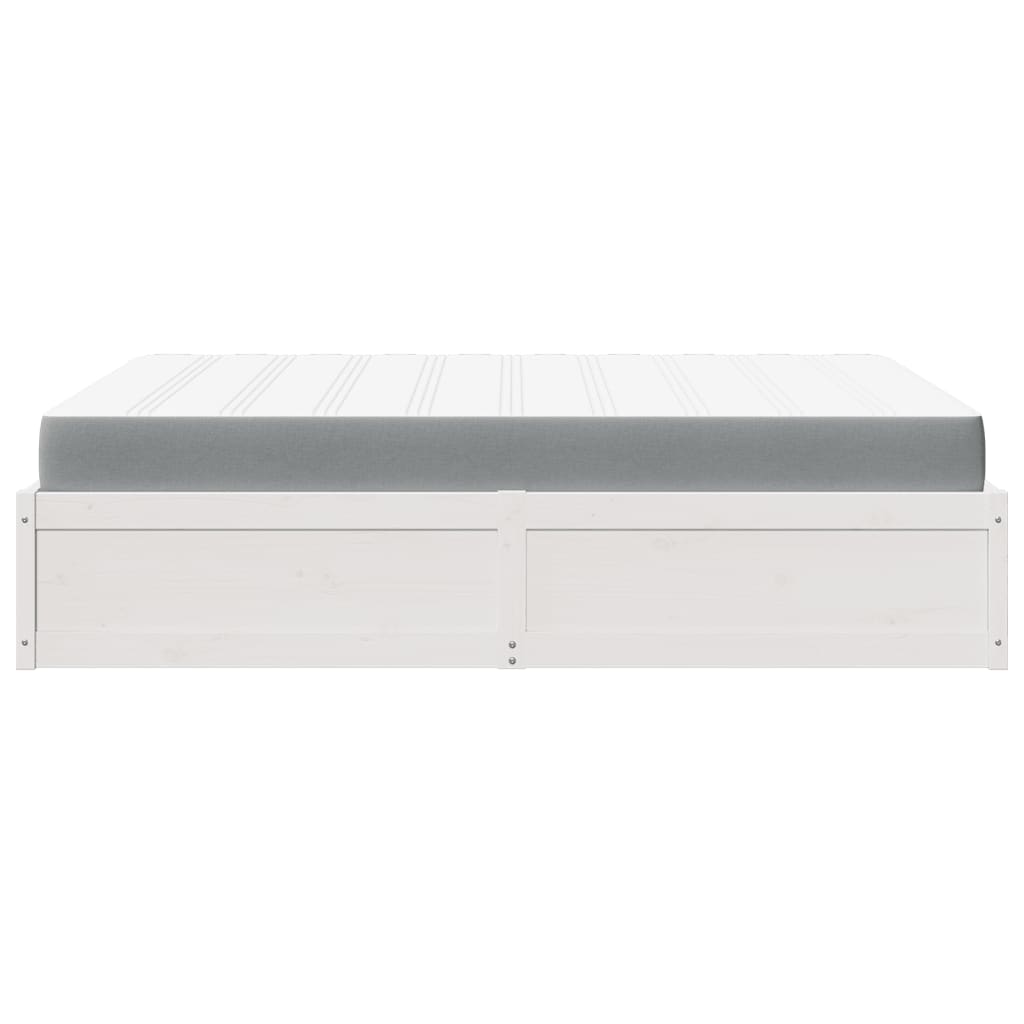 vidaXL Pat cu saltea, alb, 140x200 cm, lemn masiv pin