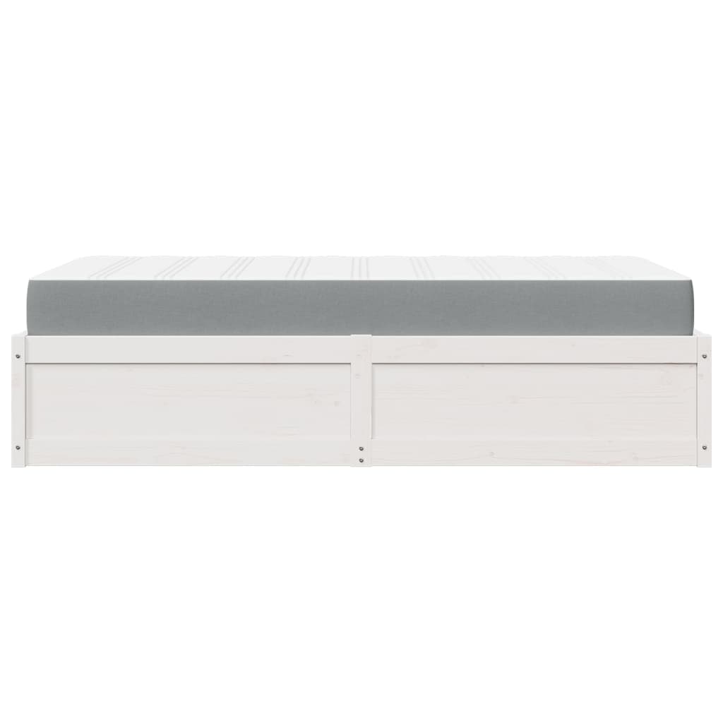 vidaXL Pat cu saltea, alb, 100x200 cm, lemn masiv pin