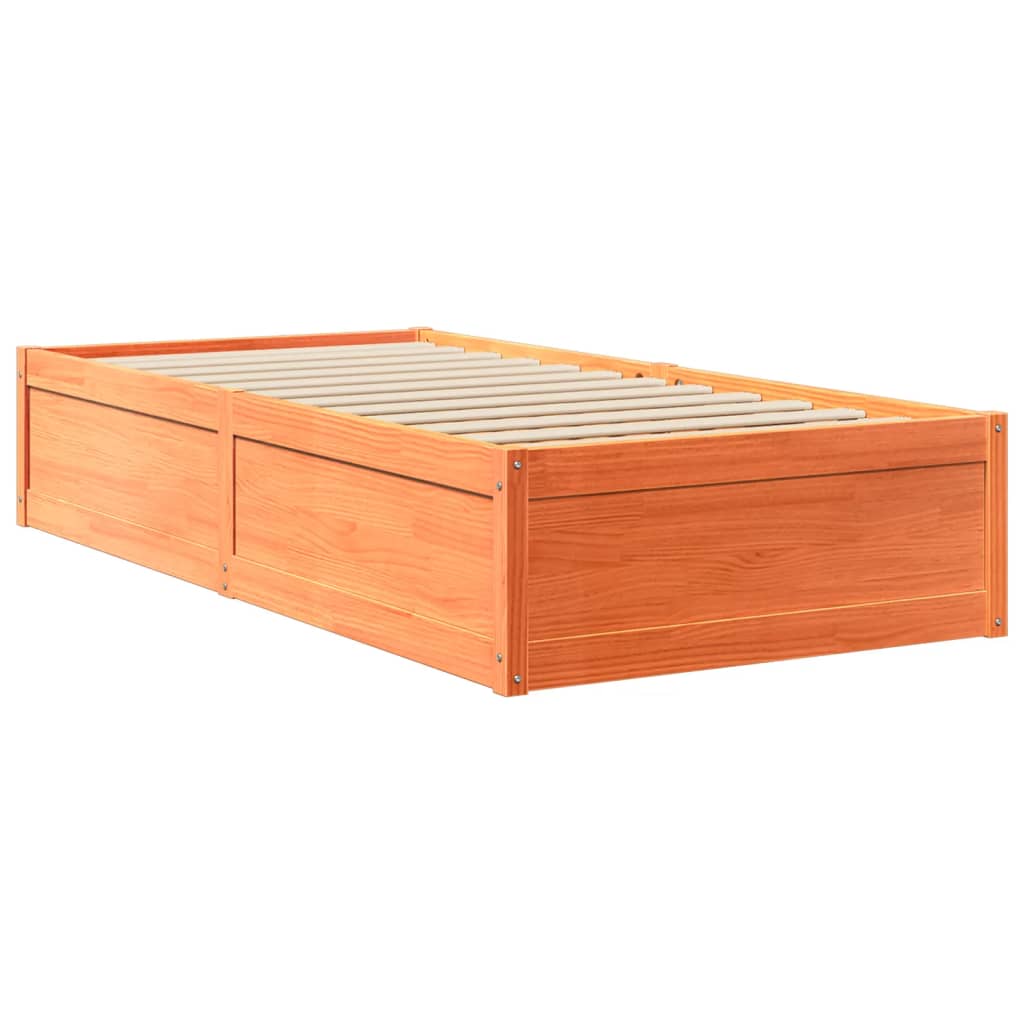 vidaXL Pat cu saltea, maro ceruit, 100x200 cm, lemn masiv pin vidaXL Pat cu saltea, maro ceruit, 100x200 cm, lemn masiv pin