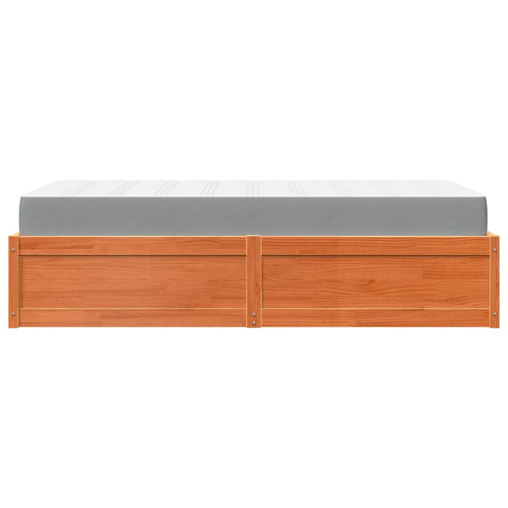vidaXL Pat cu saltea, maro ceruit, 100x200 cm, lemn masiv pin vidaXL Pat cu saltea, maro ceruit, 100x200 cm, lemn masiv pin