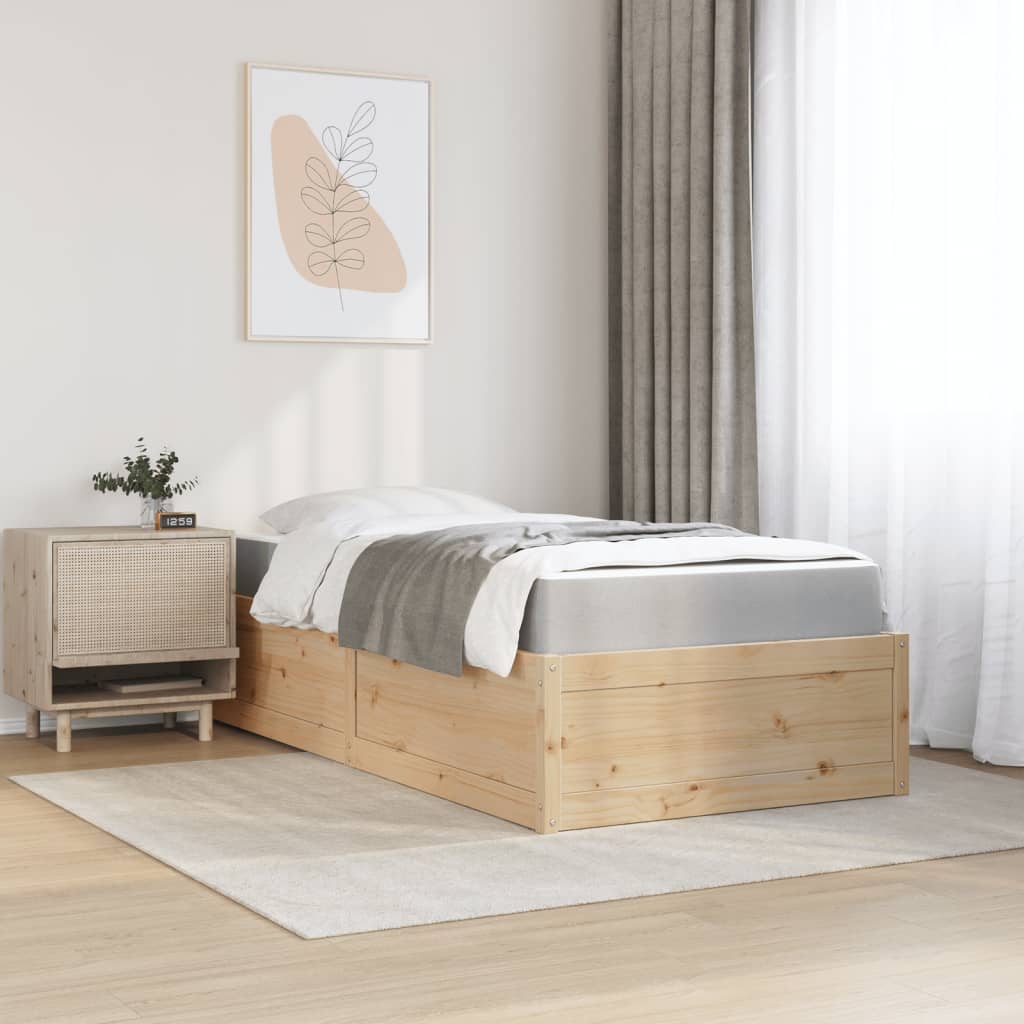 vidaXL Pat cu saltea, 90x200 cm, lemn masiv pin