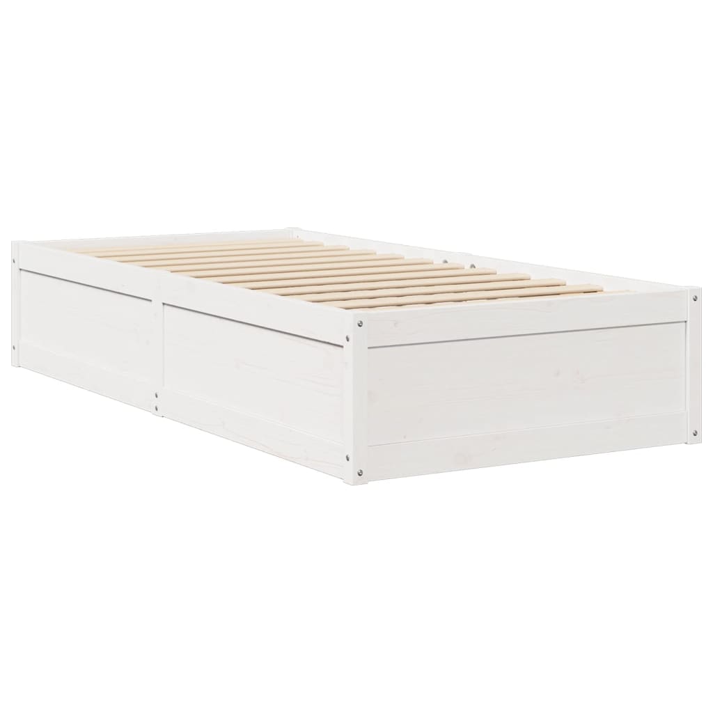 vidaXL Pat cu saltea, alb, 90x200 cm, lemn masiv pin