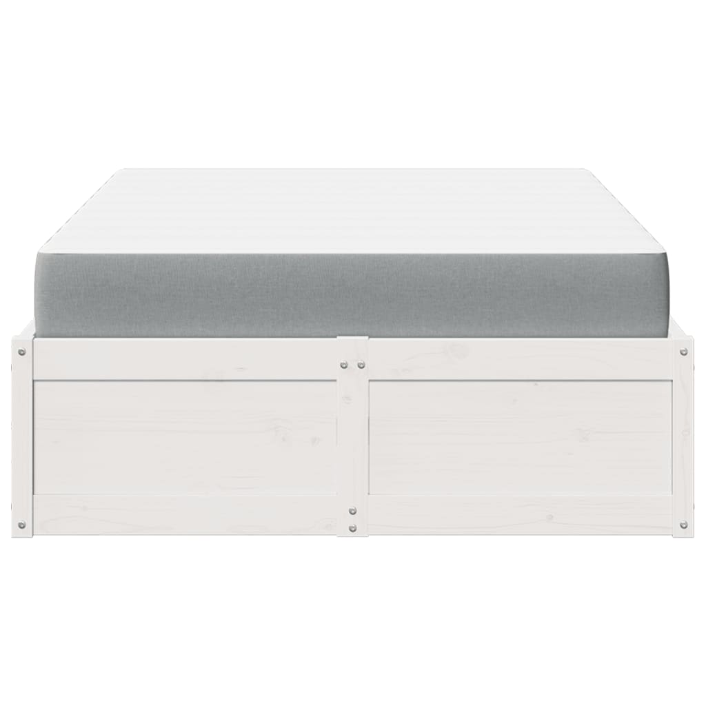 vidaXL Pat cu saltea, alb, 140x190 cm, lemn masiv pin