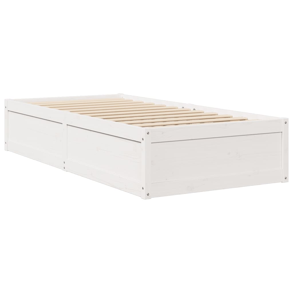 vidaXL Pat cu saltea, alb, 90x190 cm, lemn masiv pin