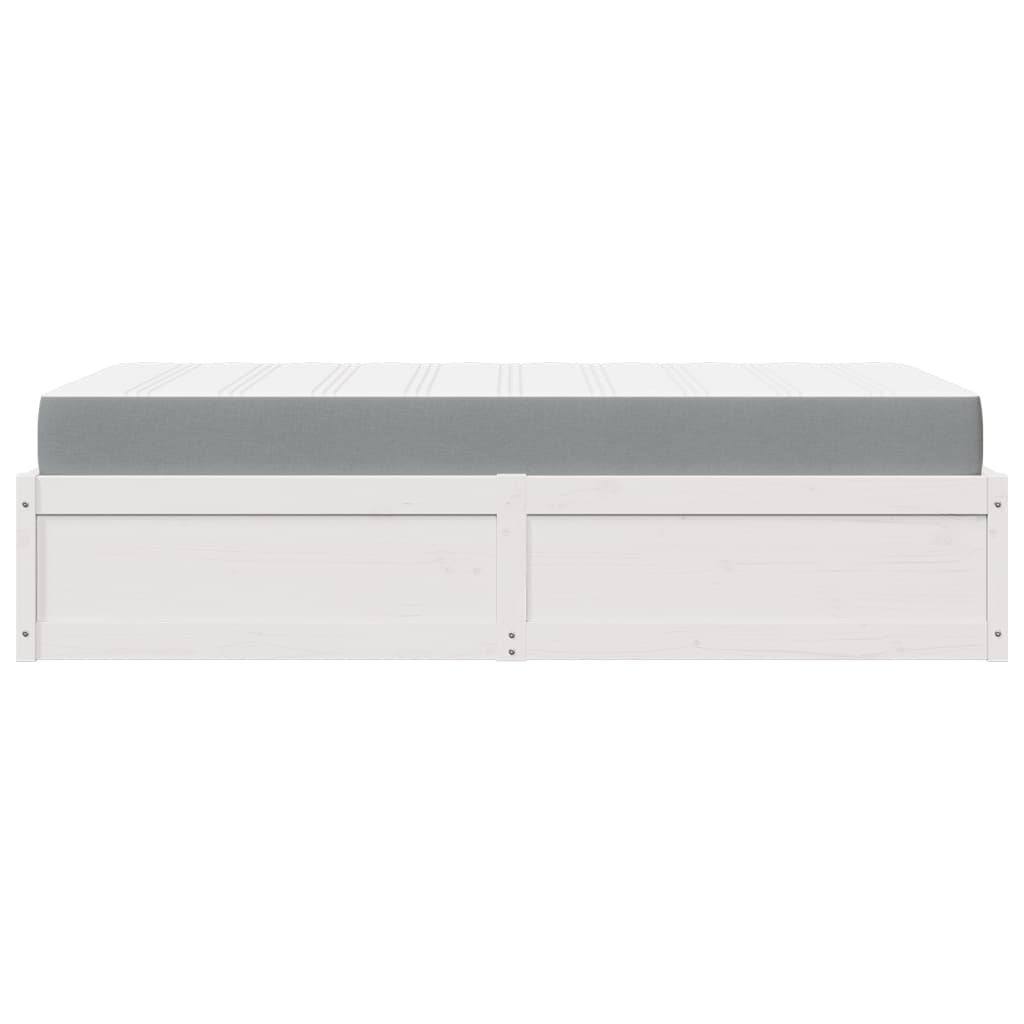 vidaXL Pat cu saltea, alb, 90x190 cm, lemn masiv pin