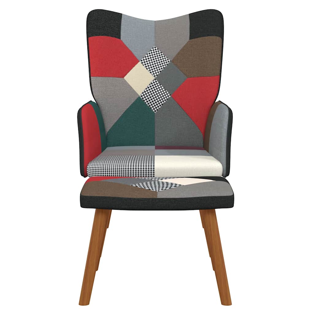 vidaXL Scaun de relaxare cu taburet, material textil, petice vidaXL Scaun de relaxare cu taburet, material textil, petice