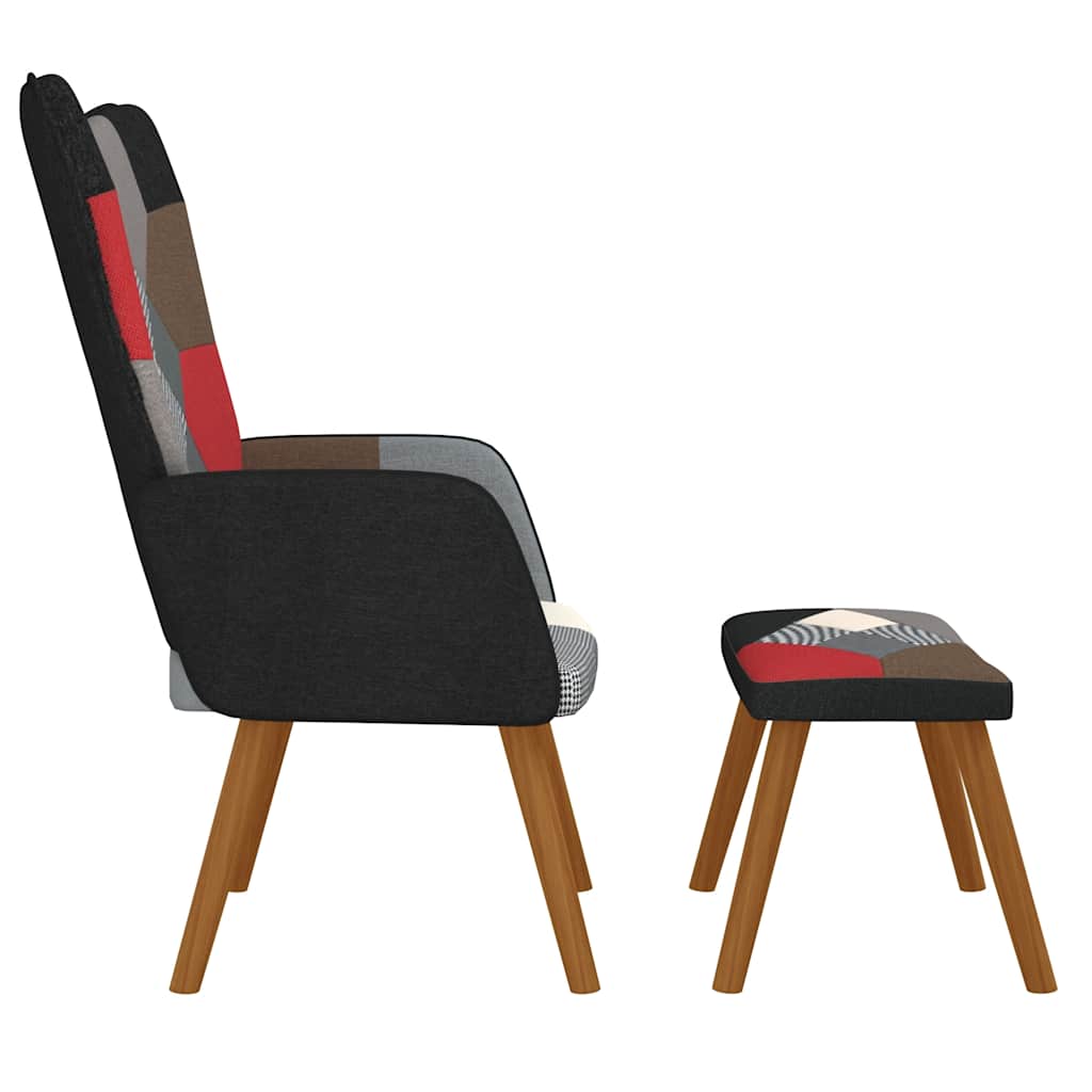 vidaXL Scaun de relaxare cu taburet, material textil, petice vidaXL Scaun de relaxare cu taburet, material textil, petice