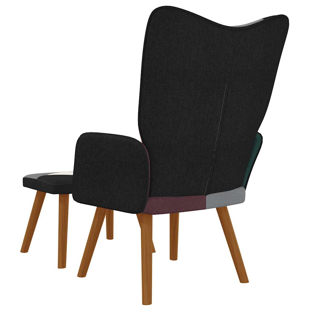 vidaXL Scaun de relaxare cu taburet, material textil, petice vidaXL Scaun de relaxare cu taburet, material textil, petice