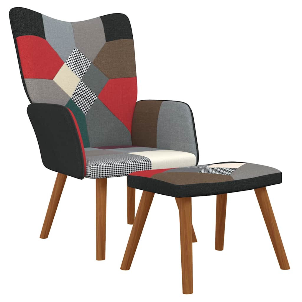 vidaXL Scaun de relaxare cu taburet, material textil, petice vidaXL Scaun de relaxare cu taburet, material textil, petice
