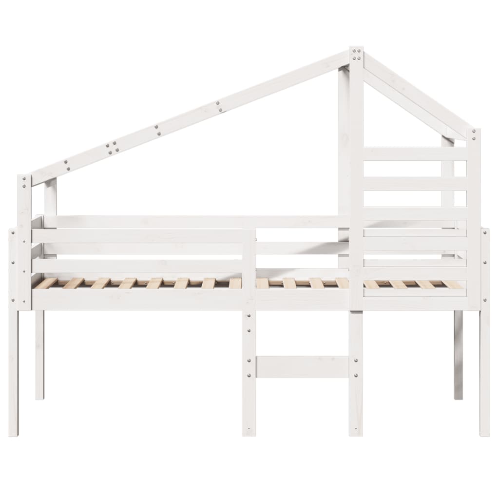 vidaXL Pat înalt cu acoperiș, alb, 80x200 cm, lemn masiv de pin
