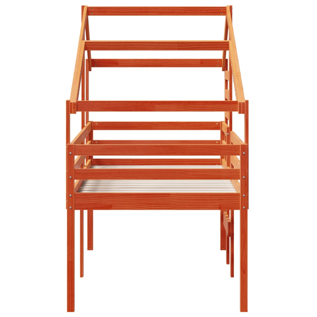 vidaXL Pat înalt cu acoperiș, maro ceruit, 80x200 cm, lemn masiv pin