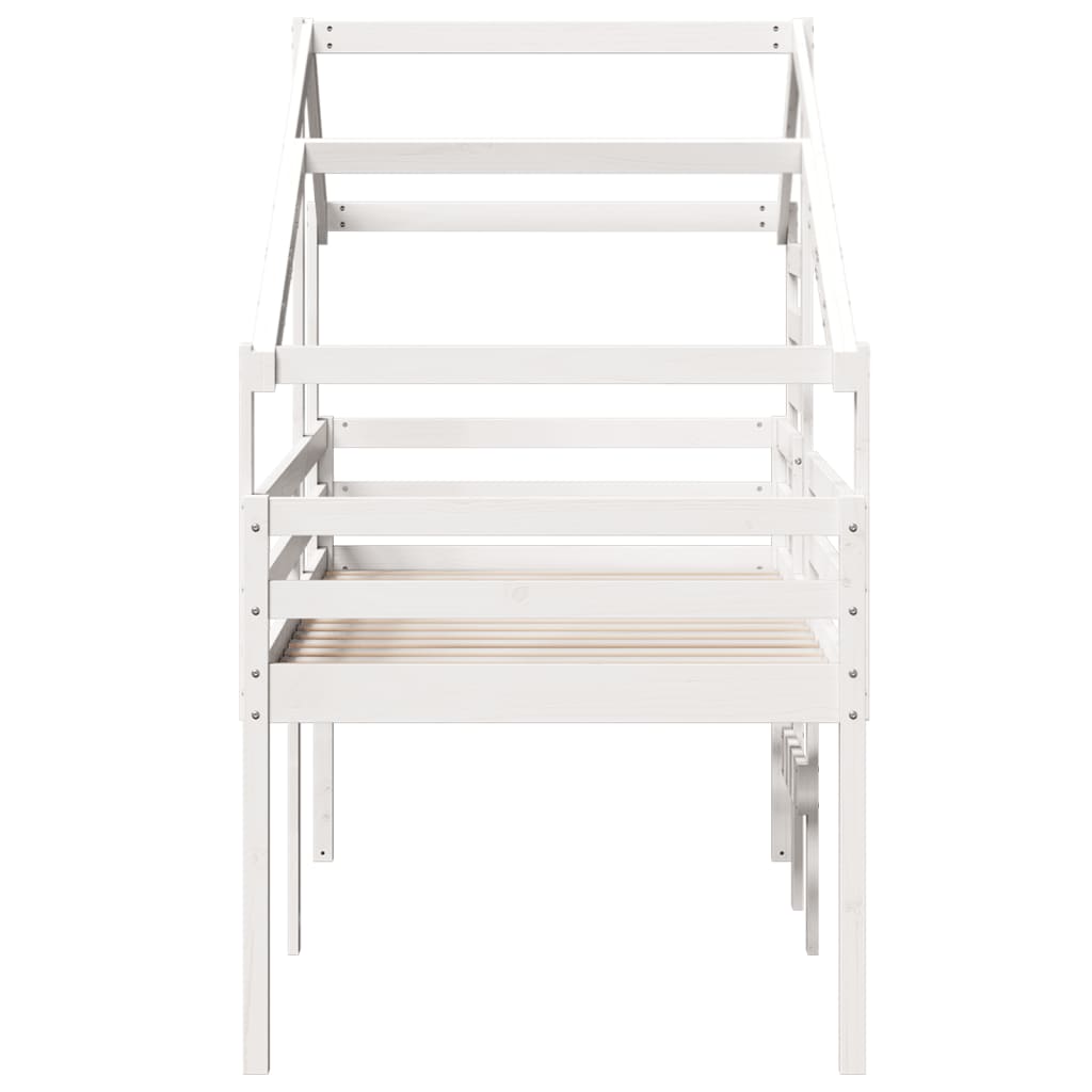 vidaXL Pat înalt cu acoperiș, alb, 90x200 cm, lemn masiv de pin