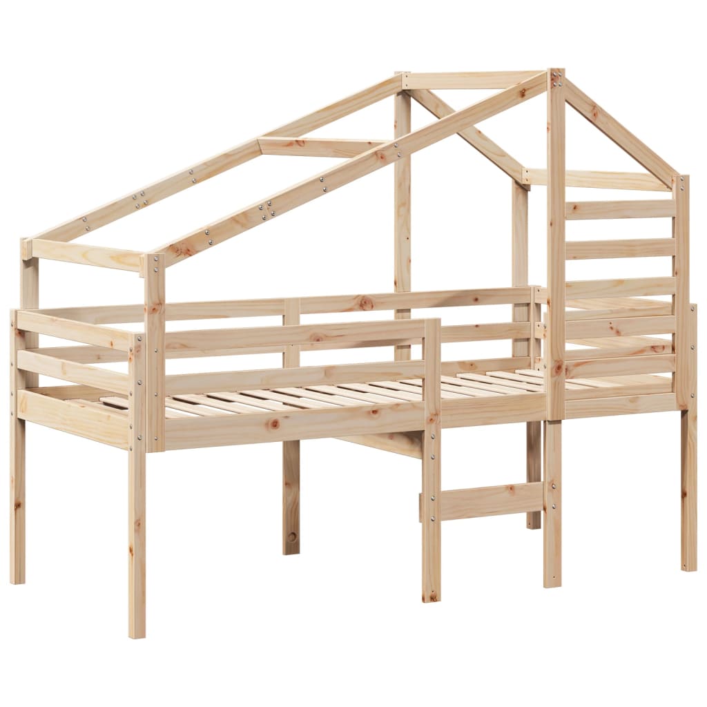 vidaXL Pat înalt cu acoperiș, 90x190 cm, lemn masiv de pin vidaXL Pat înalt cu acoperiș, 90x190 cm, lemn masiv de pin