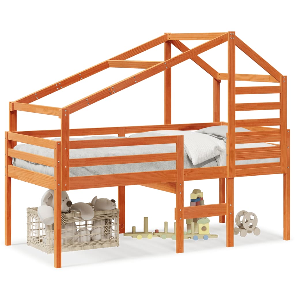 vidaXL Pat înalt de dormitor, maro ceruit, 90x190cm, lemn masiv de pin