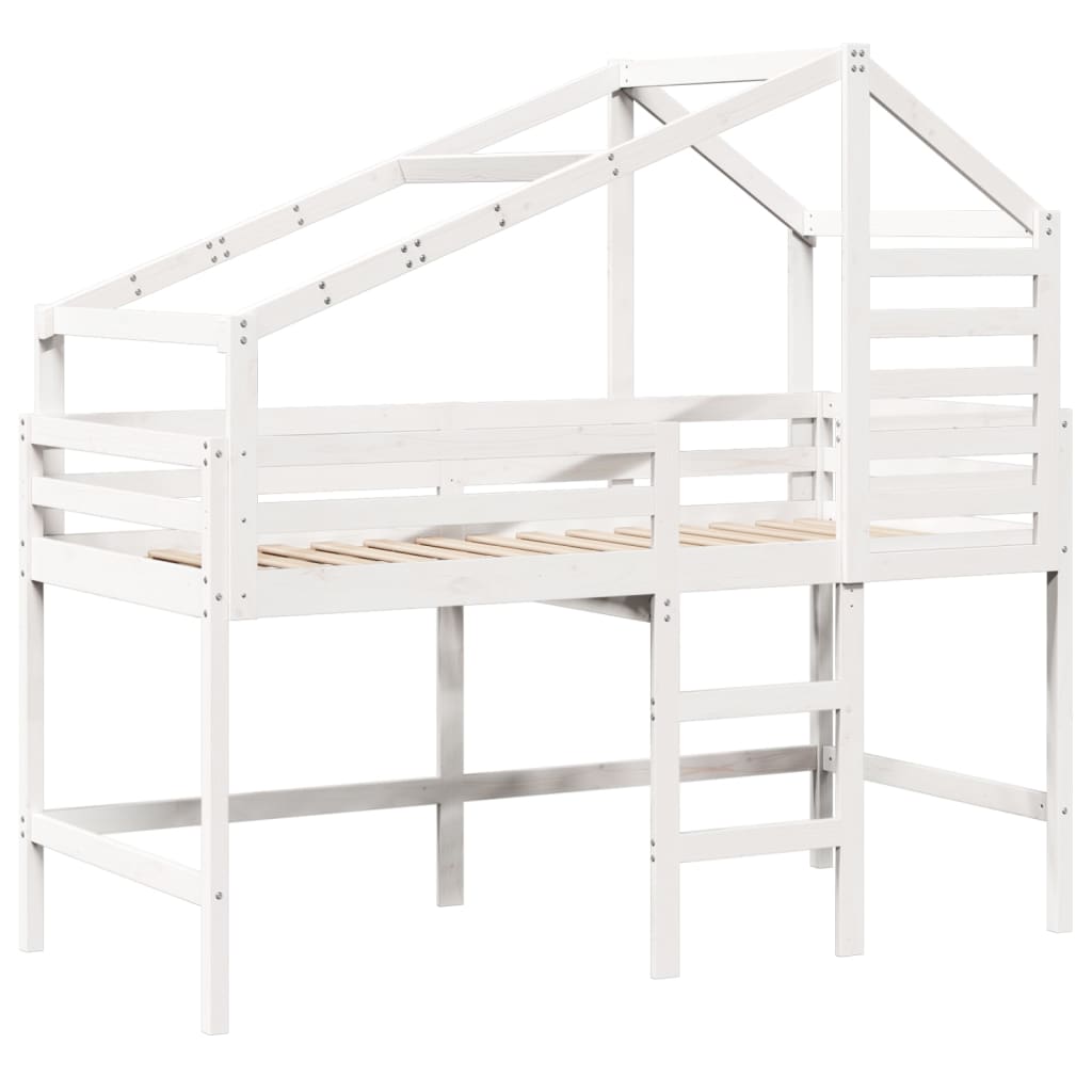 vidaXL Pat etajat cu scară și acoperiș, alb, 80x200 cm, lemn masiv pin vidaXL Pat etajat cu scară și acoperiș, alb, 80x200 cm, lemn masiv pin
