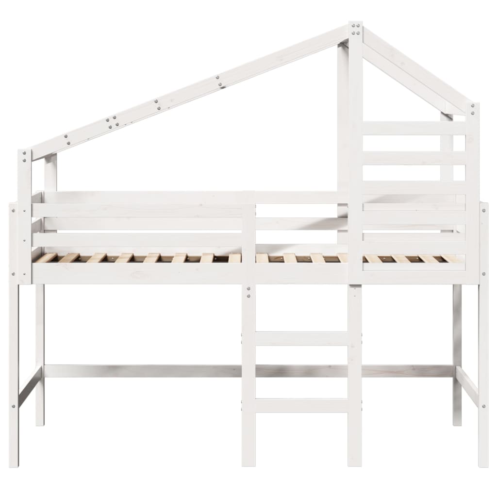 vidaXL Pat etajat cu scară și acoperiș, alb, 80x200 cm, lemn masiv pin vidaXL Pat etajat cu scară și acoperiș, alb, 80x200 cm, lemn masiv pin