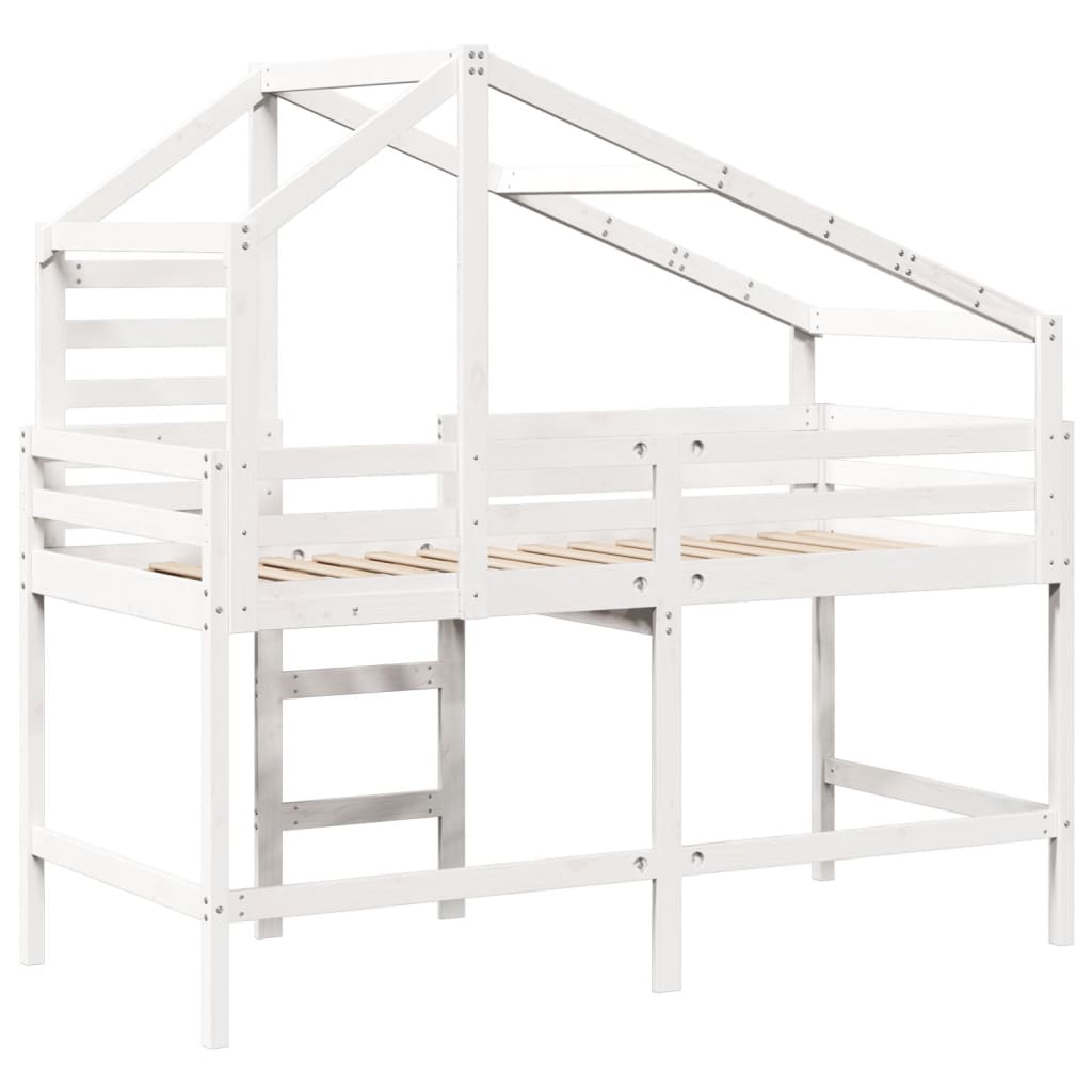 vidaXL Pat etajat cu scară și acoperiș, alb, 80x200 cm, lemn masiv pin vidaXL Pat etajat cu scară și acoperiș, alb, 80x200 cm, lemn masiv pin