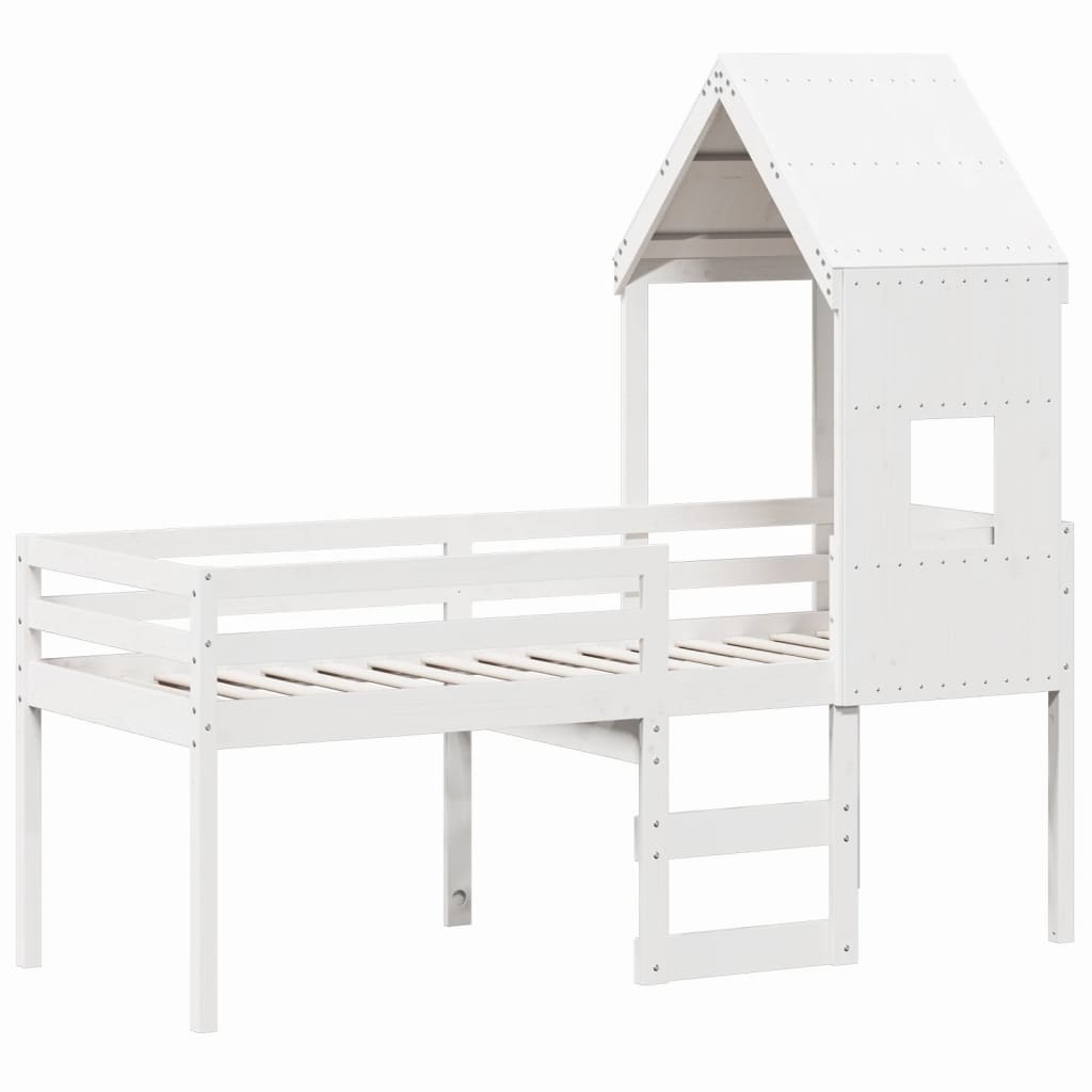 vidaXL Pat înalt cu acoperiș, alb, 80x200 cm, lemn masiv de pin vidaXL Pat înalt cu acoperiș, alb, 80x200 cm, lemn masiv de pin