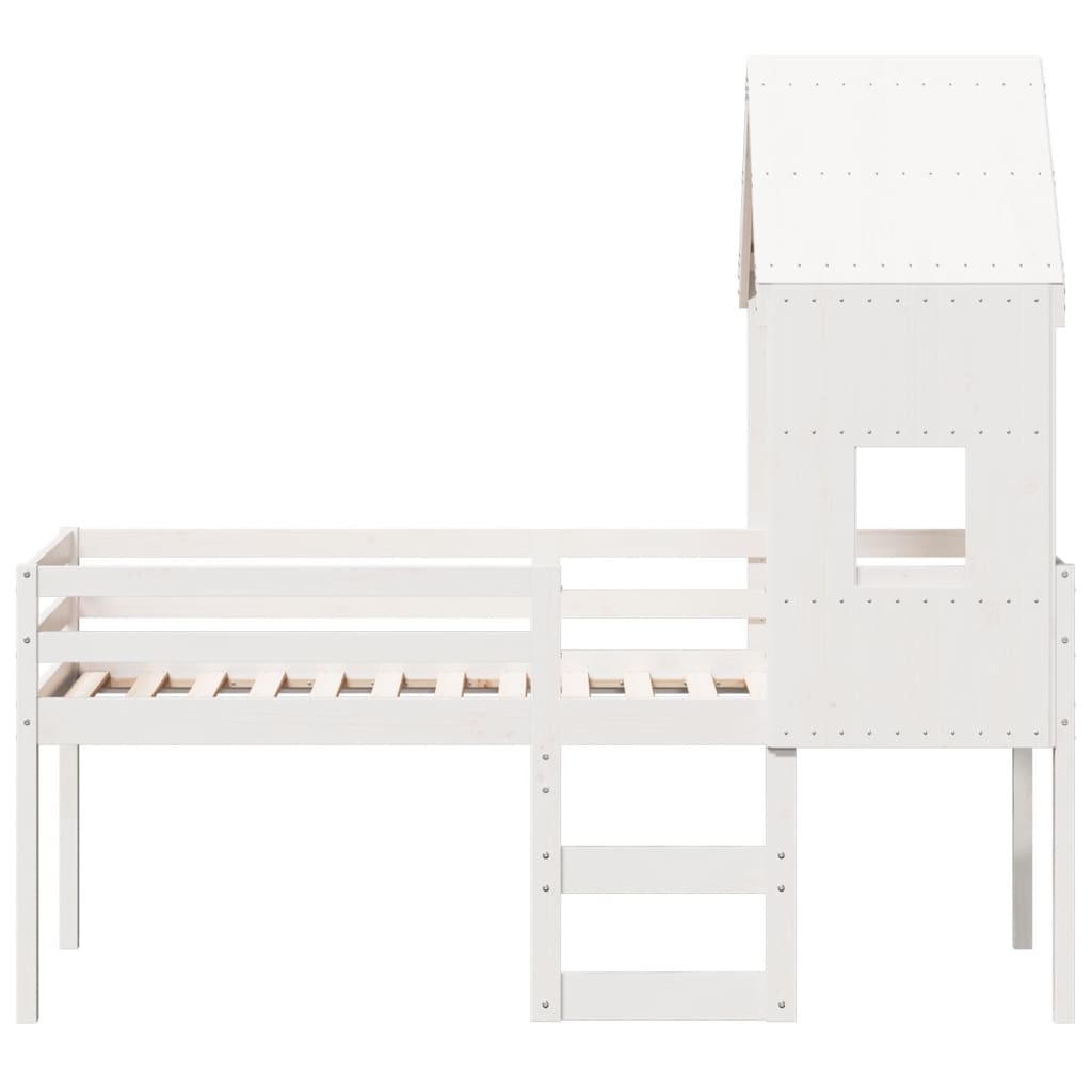 vidaXL Pat înalt cu acoperiș, alb, 80x200 cm, lemn masiv de pin vidaXL Pat înalt cu acoperiș, alb, 80x200 cm, lemn masiv de pin