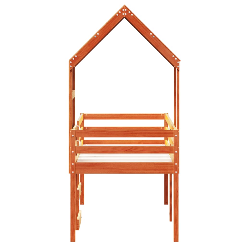 vidaXL Pat înalt cu acoperiș, maro ceruit, 80x200 cm, lemn masiv pin