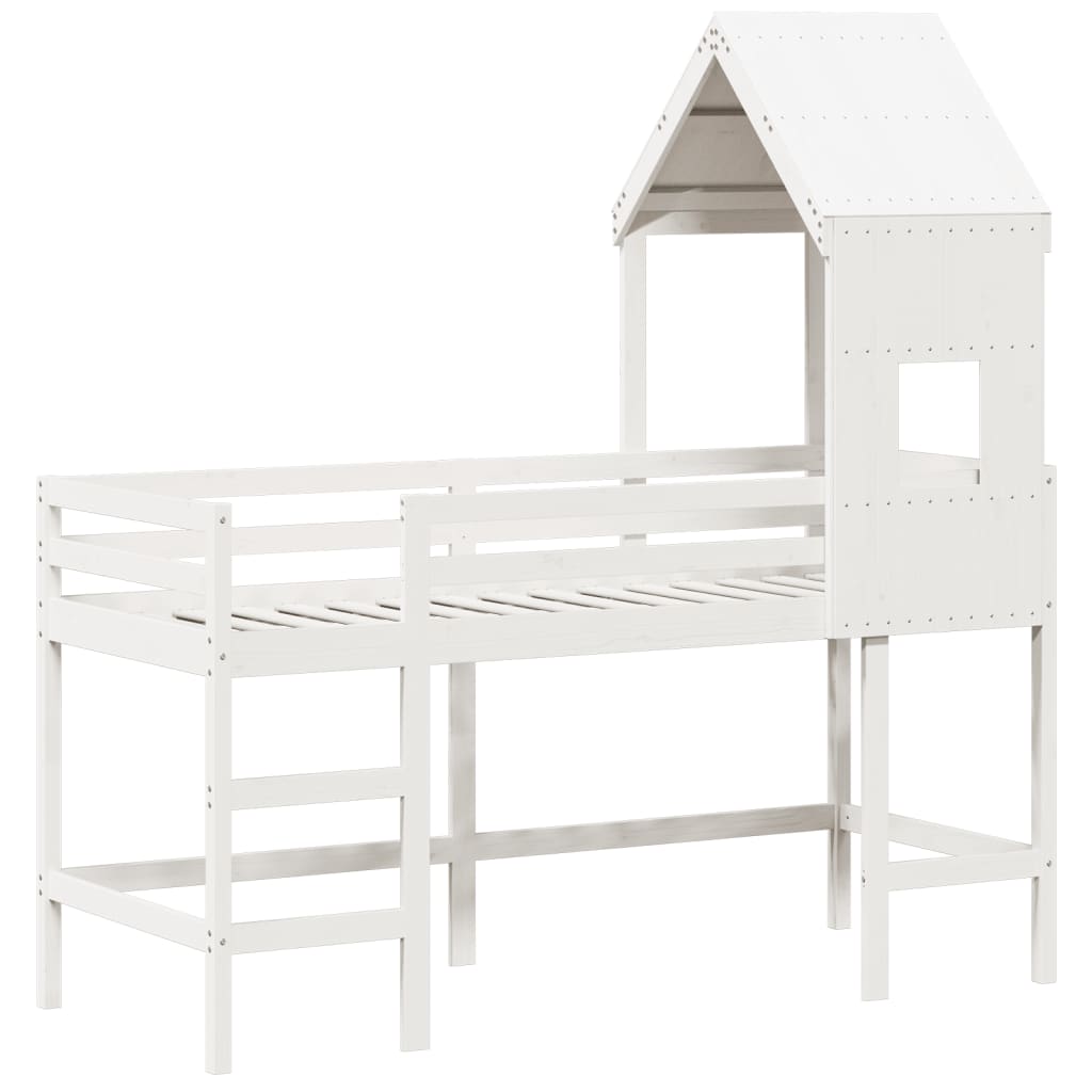 vidaXL Pat etajat cu scară și acoperiș, alb, 80x200 cm, lemn masiv pin vidaXL Pat etajat cu scară și acoperiș, alb, 80x200 cm, lemn masiv pin