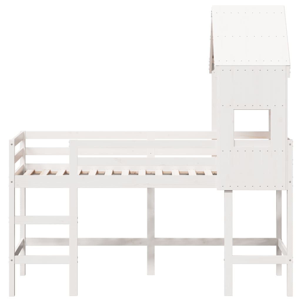 vidaXL Pat etajat cu scară și acoperiș, alb, 90x190 cm, lemn masiv pin vidaXL Pat etajat cu scară și acoperiș, alb, 90x190 cm, lemn masiv pin