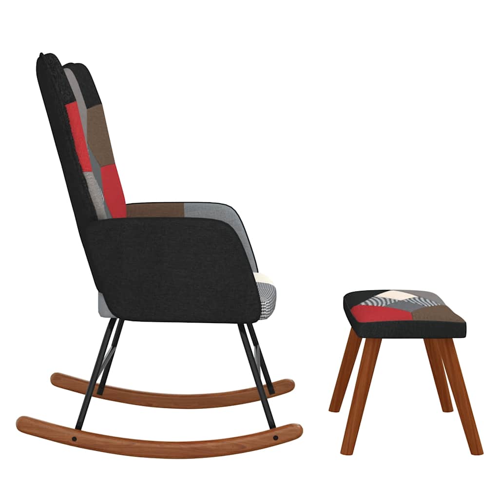 vidaXL Scaun balansoar cu taburet, material textil, petice vidaXL Scaun balansoar cu taburet, material textil, petice
