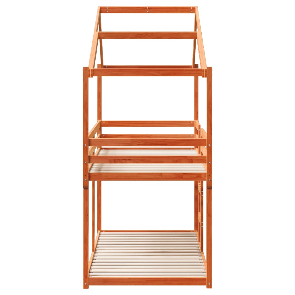 vidaXL Pat supraetajat cu acoperiș maro ceruit 90x190cm lemn masiv pin