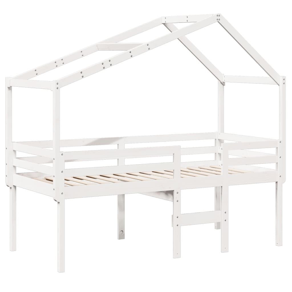 vidaXL Pat înalt cu acoperiș, alb, 80x200 cm, lemn masiv de pin
