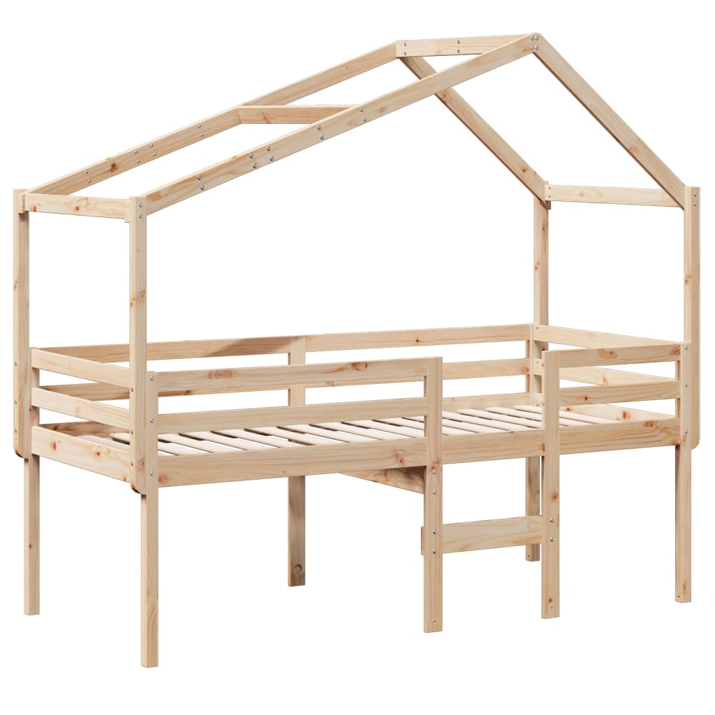 vidaXL Pat înalt cu acoperiș, 75x190 cm, lemn masiv de pin vidaXL Pat înalt cu acoperiș, 75x190 cm, lemn masiv de pin