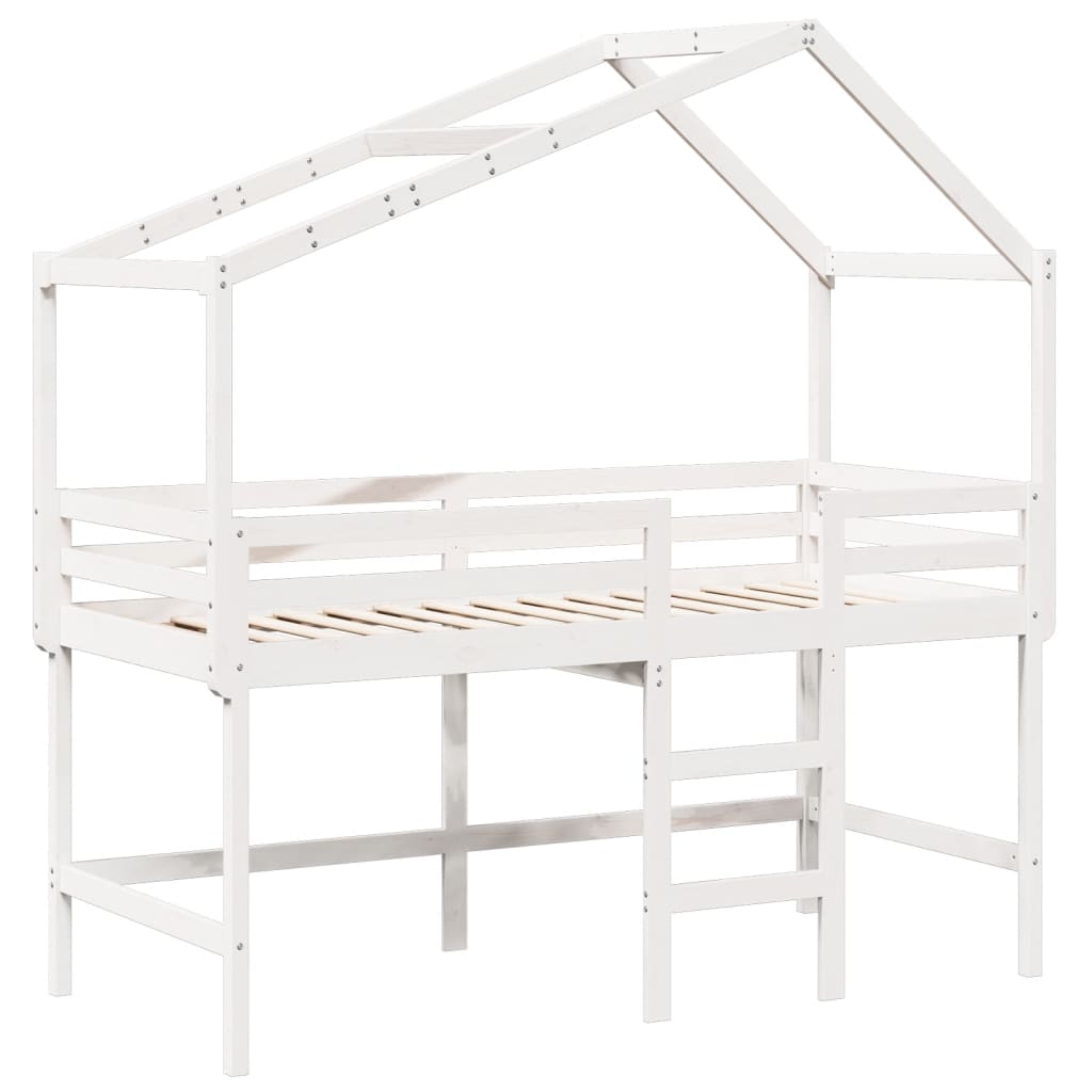 vidaXL Pat etajat cu scară și acoperiș, alb, 80x200 cm, lemn masiv pin vidaXL Pat etajat cu scară și acoperiș, alb, 80x200 cm, lemn masiv pin