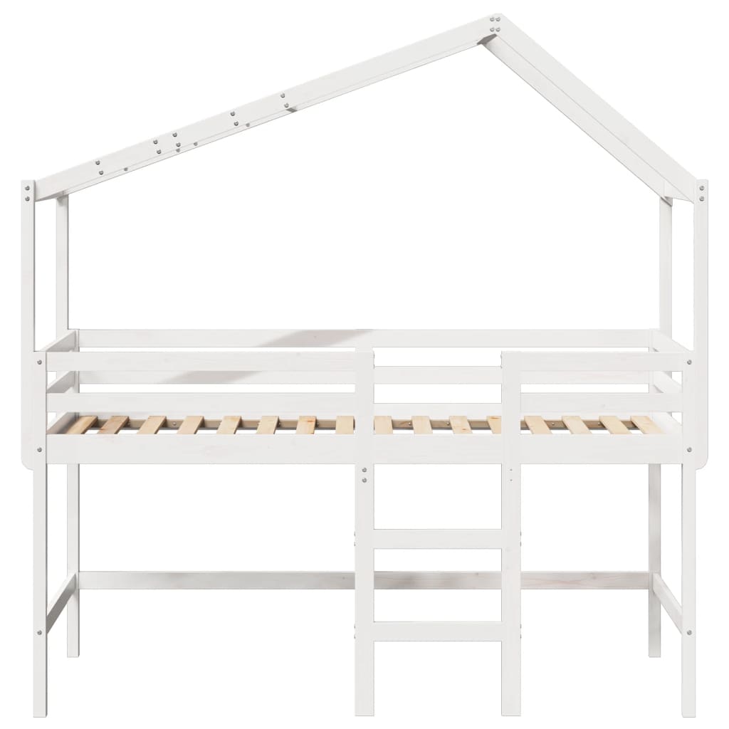 vidaXL Pat etajat cu scară și acoperiș, alb, 80x200 cm, lemn masiv pin vidaXL Pat etajat cu scară și acoperiș, alb, 80x200 cm, lemn masiv pin