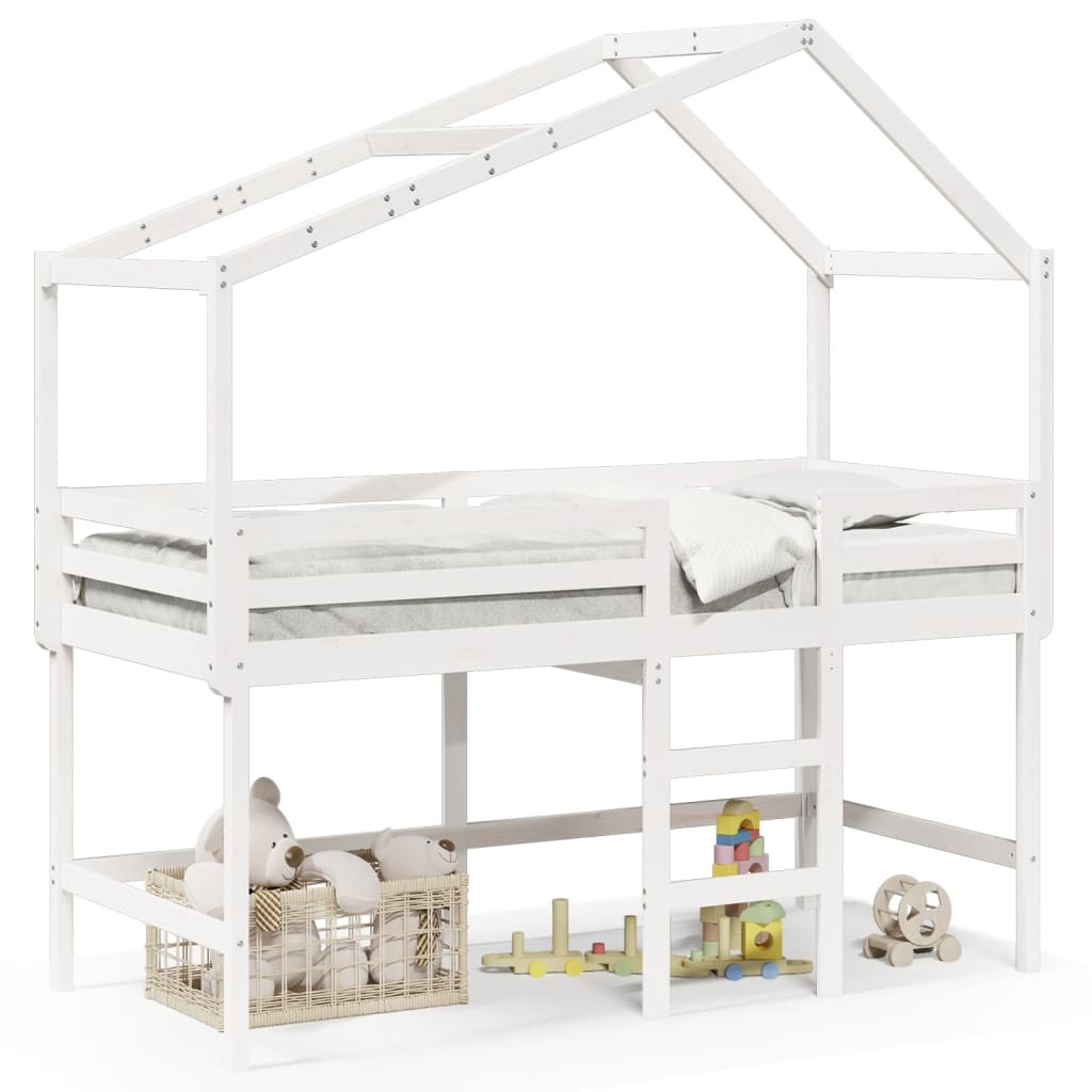 vidaXL Pat etajat cu scară și acoperiș, alb, 90x190 cm, lemn masiv pin vidaXL Pat etajat cu scară și acoperiș, alb, 90x190 cm, lemn masiv pin