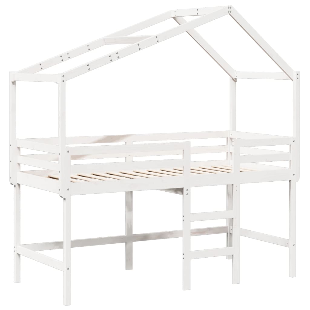 vidaXL Pat etajat cu scară și acoperiș, alb, 90x190 cm, lemn masiv pin vidaXL Pat etajat cu scară și acoperiș, alb, 90x190 cm, lemn masiv pin