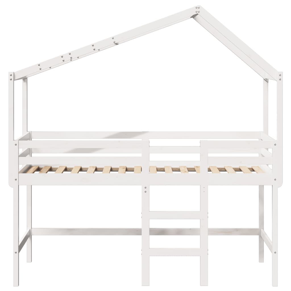 vidaXL Pat etajat cu scară și acoperiș, alb, 90x190 cm, lemn masiv pin vidaXL Pat etajat cu scară și acoperiș, alb, 90x190 cm, lemn masiv pin