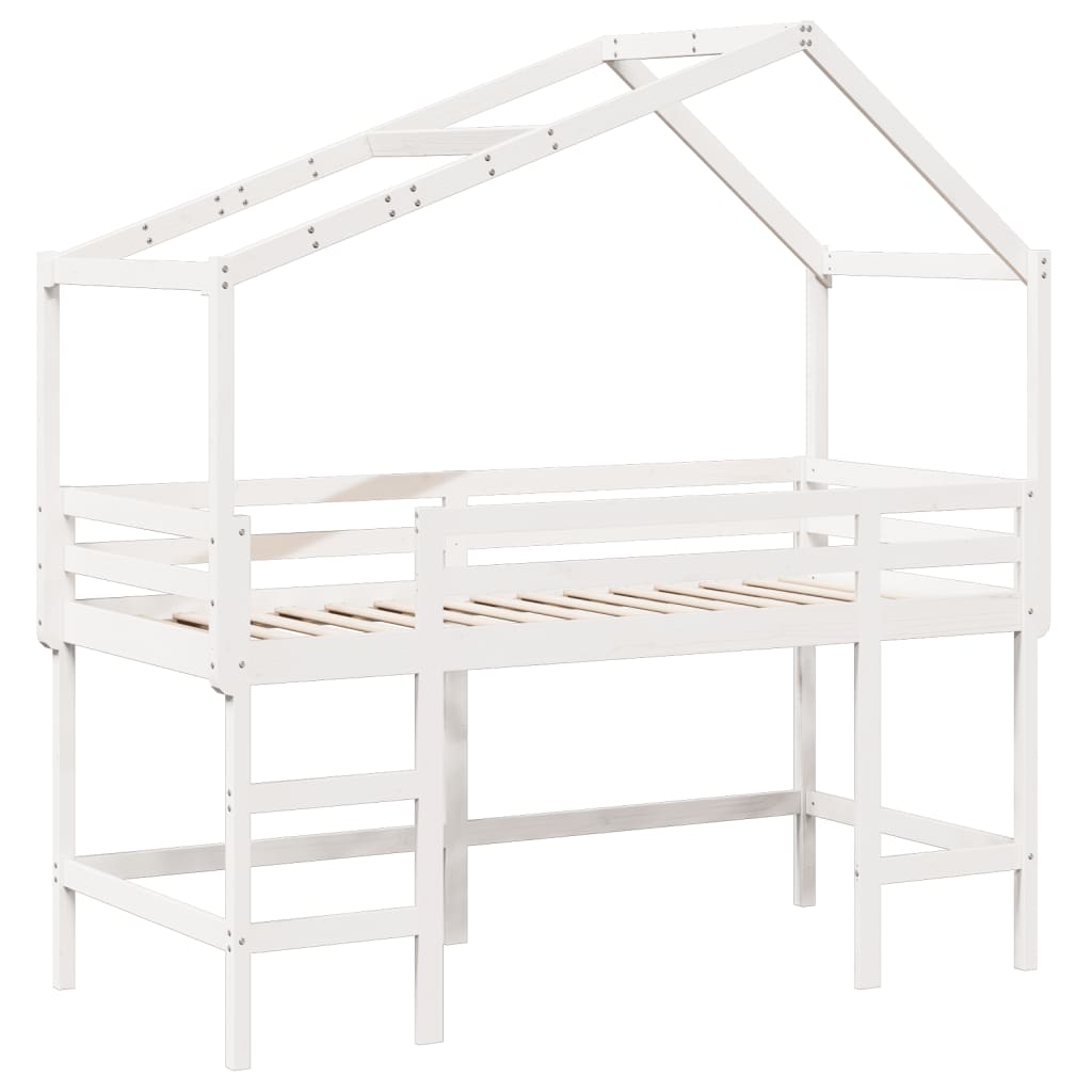 vidaXL Pat etajat cu scară și acoperiș, alb, 80x200 cm, lemn masiv pin vidaXL Pat etajat cu scară și acoperiș, alb, 80x200 cm, lemn masiv pin