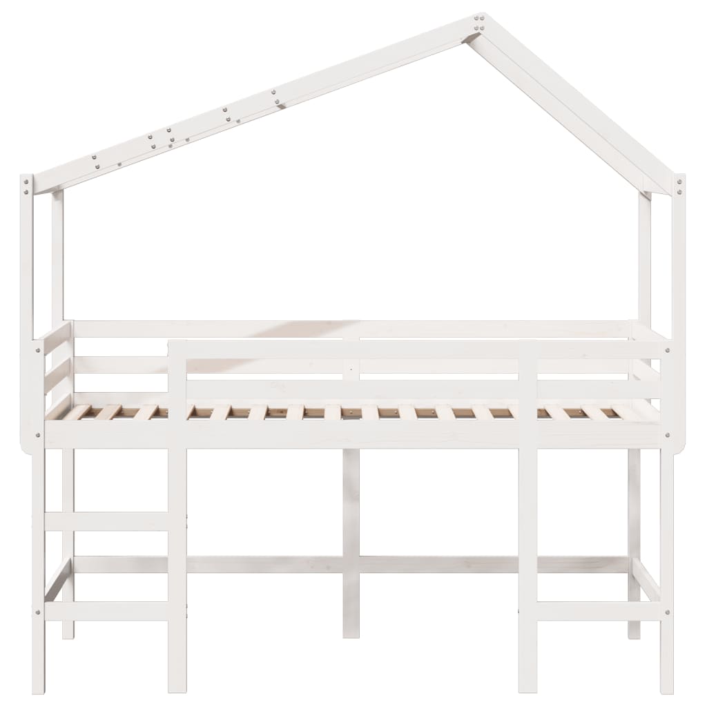 vidaXL Pat etajat cu scară și acoperiș, alb, 80x200 cm, lemn masiv pin vidaXL Pat etajat cu scară și acoperiș, alb, 80x200 cm, lemn masiv pin