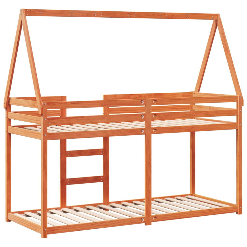 vidaXL Pat supraetajat cu acoperiș maro ceruit 90x190cm lemn masiv pin