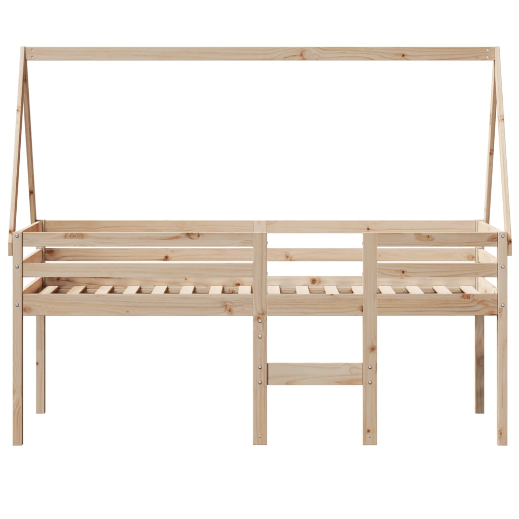 vidaXL Pat înalt cu acoperiș, 90x200 cm, lemn masiv de pin