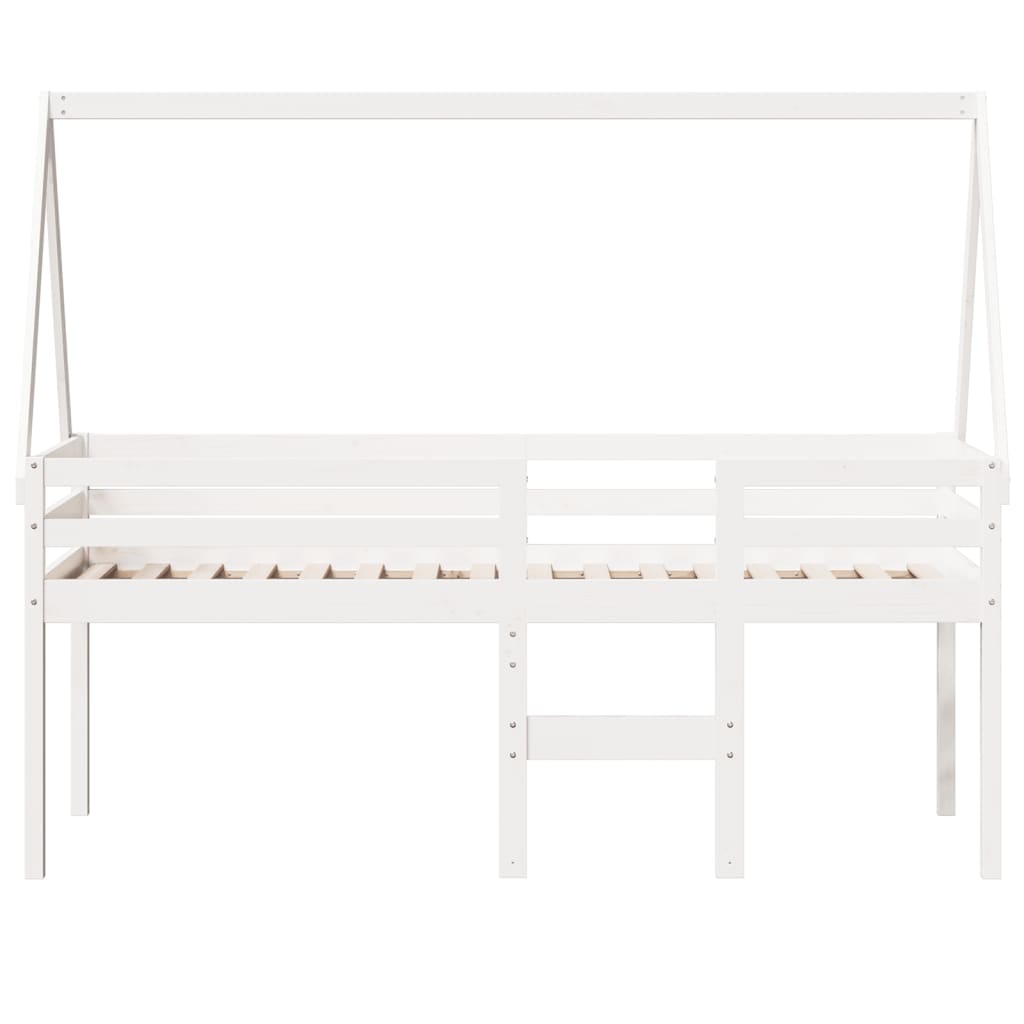 vidaXL Pat înalt cu acoperiș, alb, 80x200 cm, lemn masiv de pin