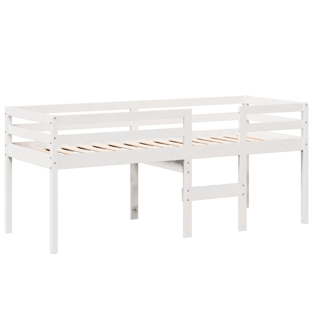 vidaXL Pat înalt cu acoperiș, alb, 80x200 cm, lemn masiv de pin