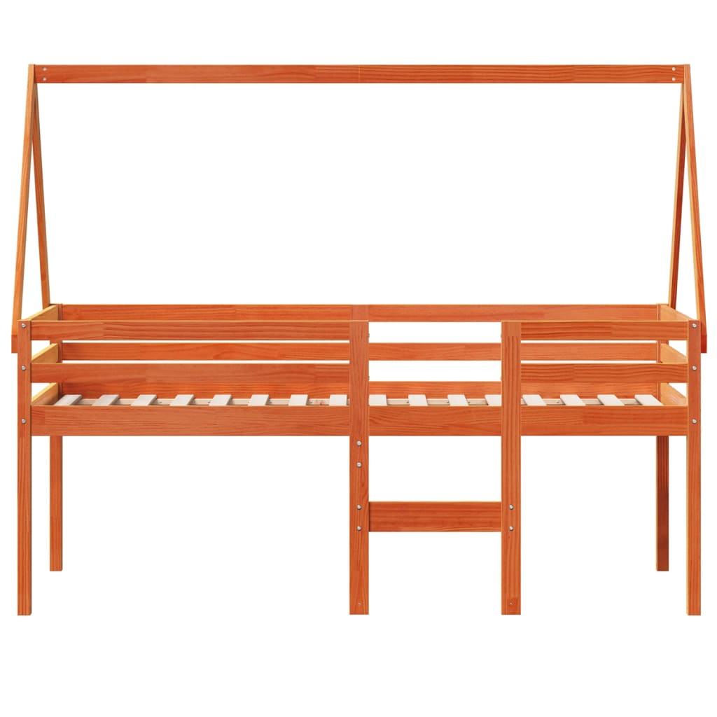 vidaXL Pat înalt cu acoperiș, maro ceruit, 80x200 cm, lemn masiv pin