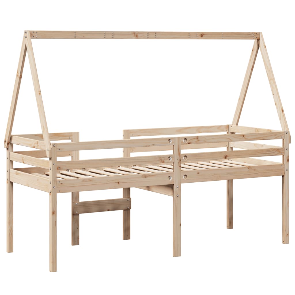 vidaXL Pat înalt cu acoperiș, 90x190 cm, lemn masiv de pin