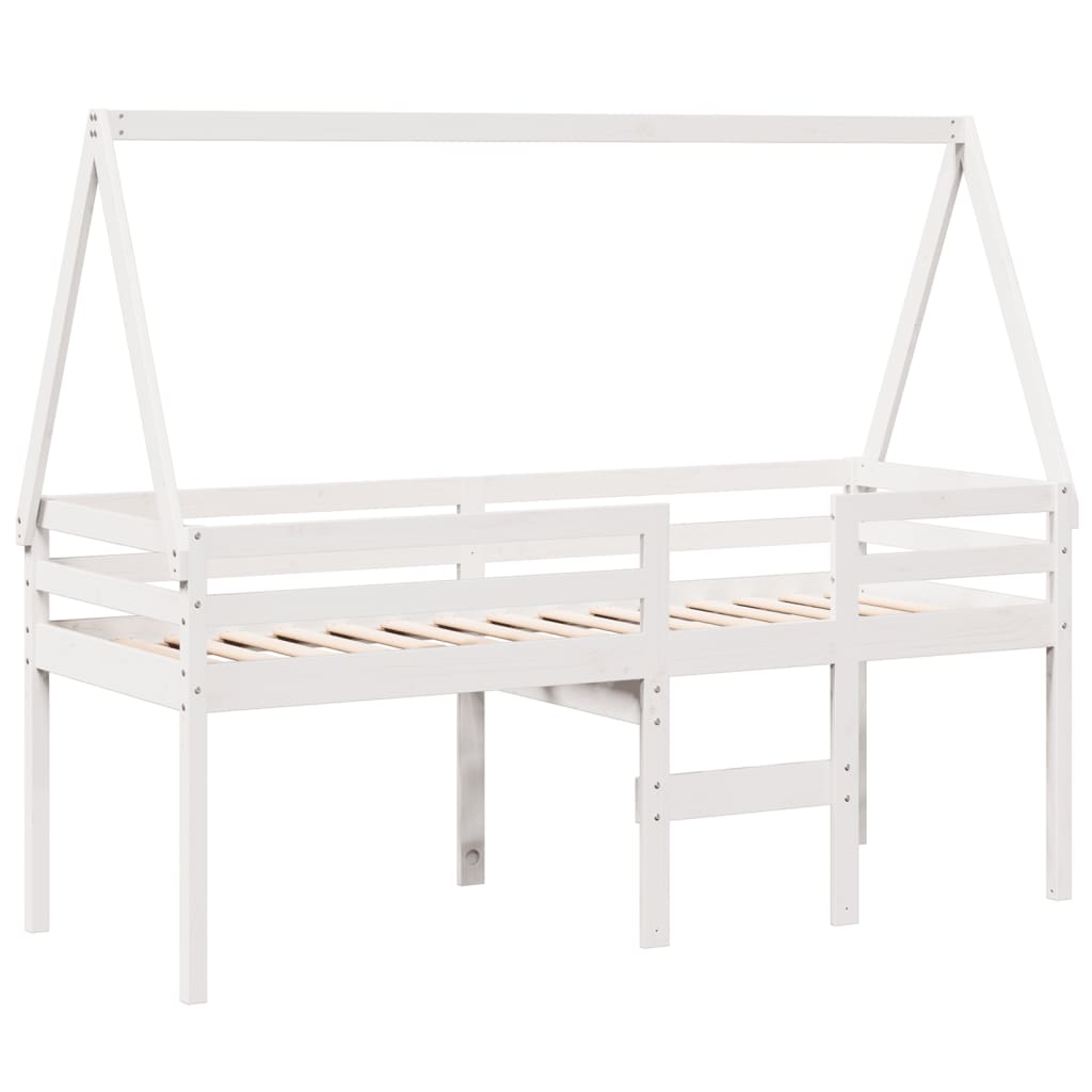 vidaXL Pat înalt cu acoperiș, alb, 90x190 cm, lemn masiv de pin